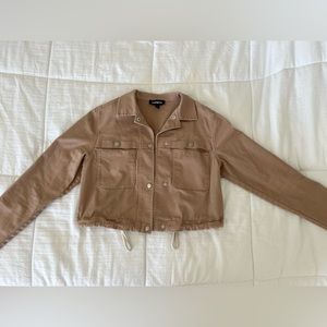 Express tan cropped moto jacket size xs
